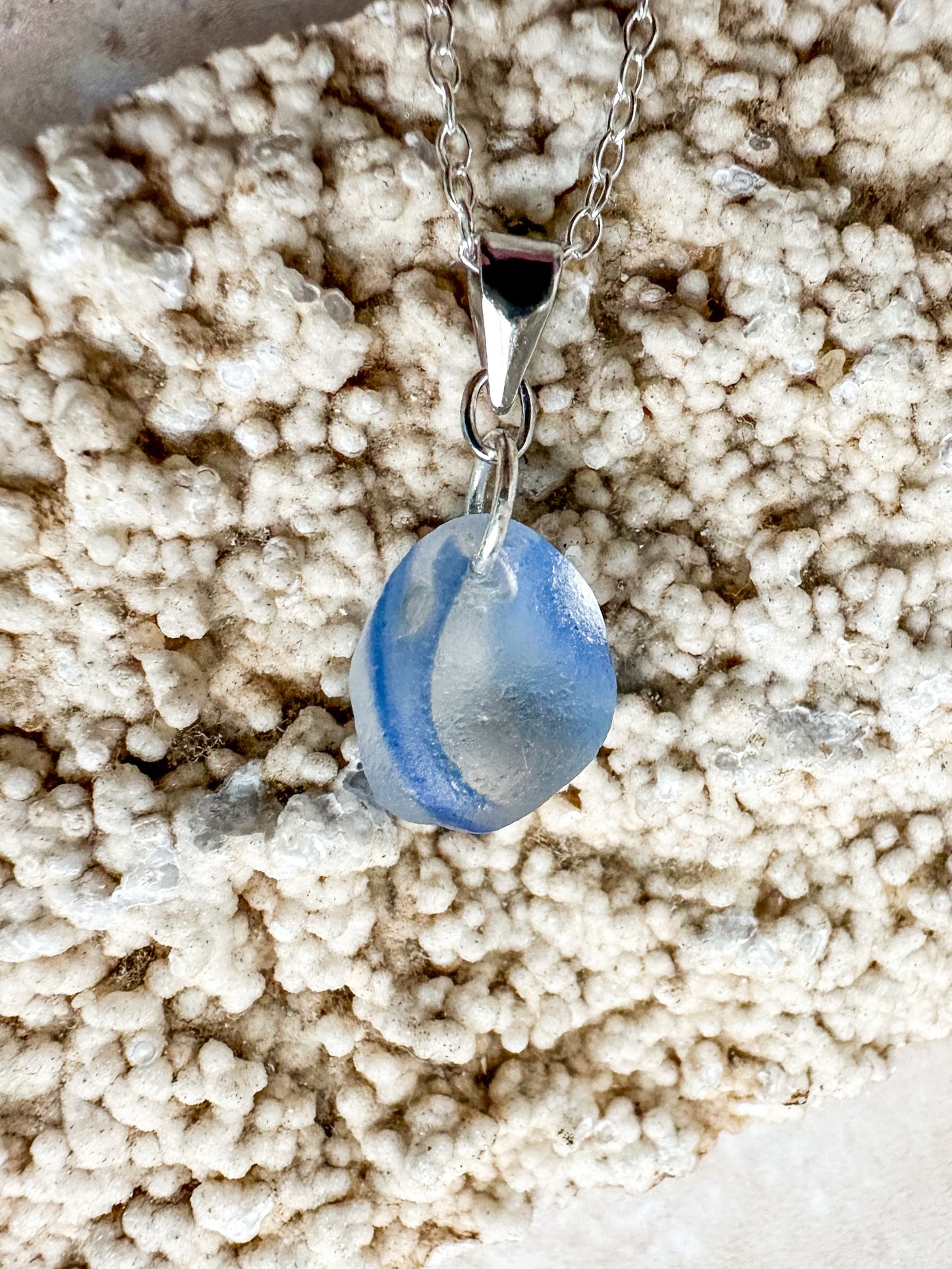 Rare clear & light blue sea glass pendant – Genuine Seaham multi sea glass