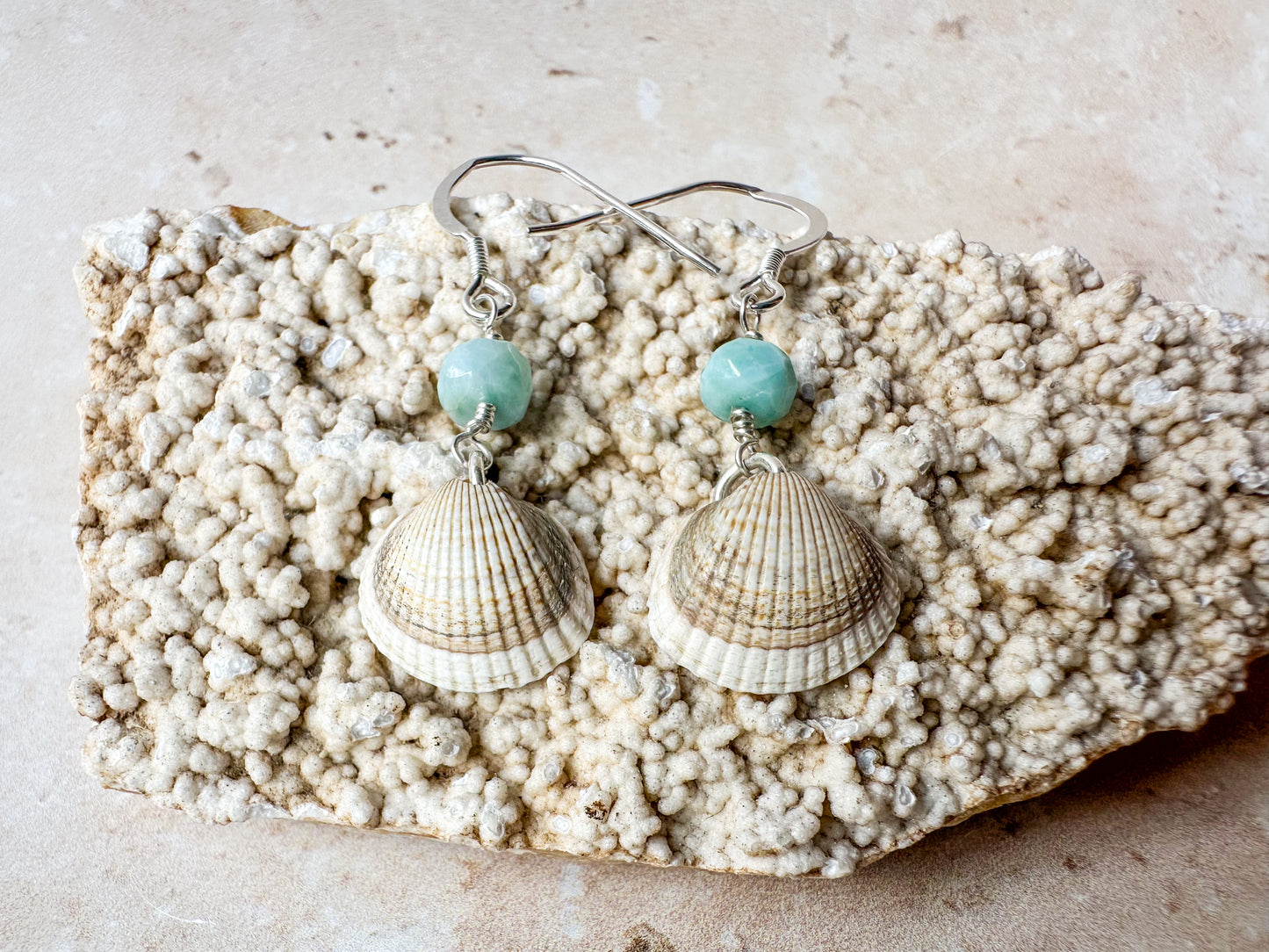 Sea shell and larimar earrings