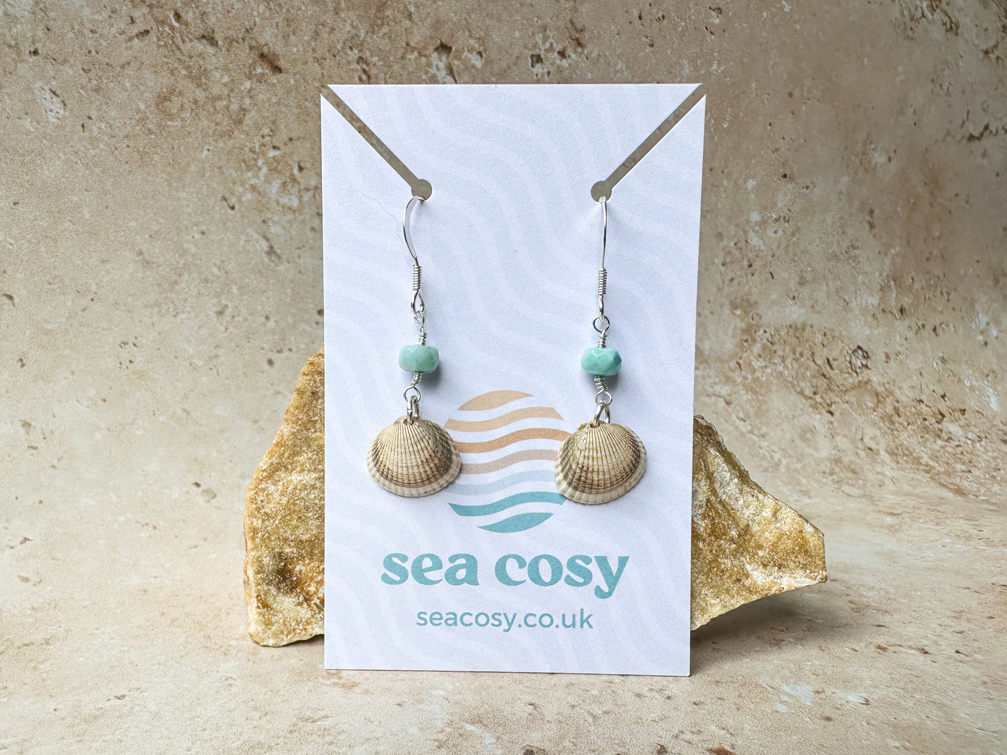 Sea shell and larimar earrings