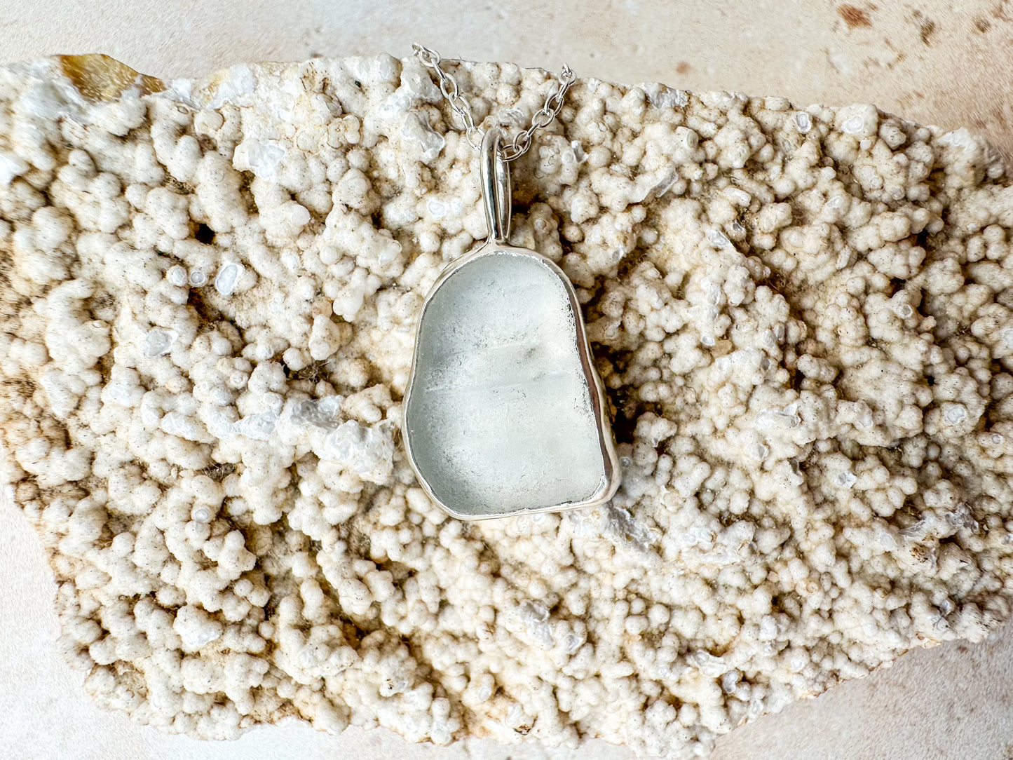 Beige gray sea glass necklace (with or without chain)