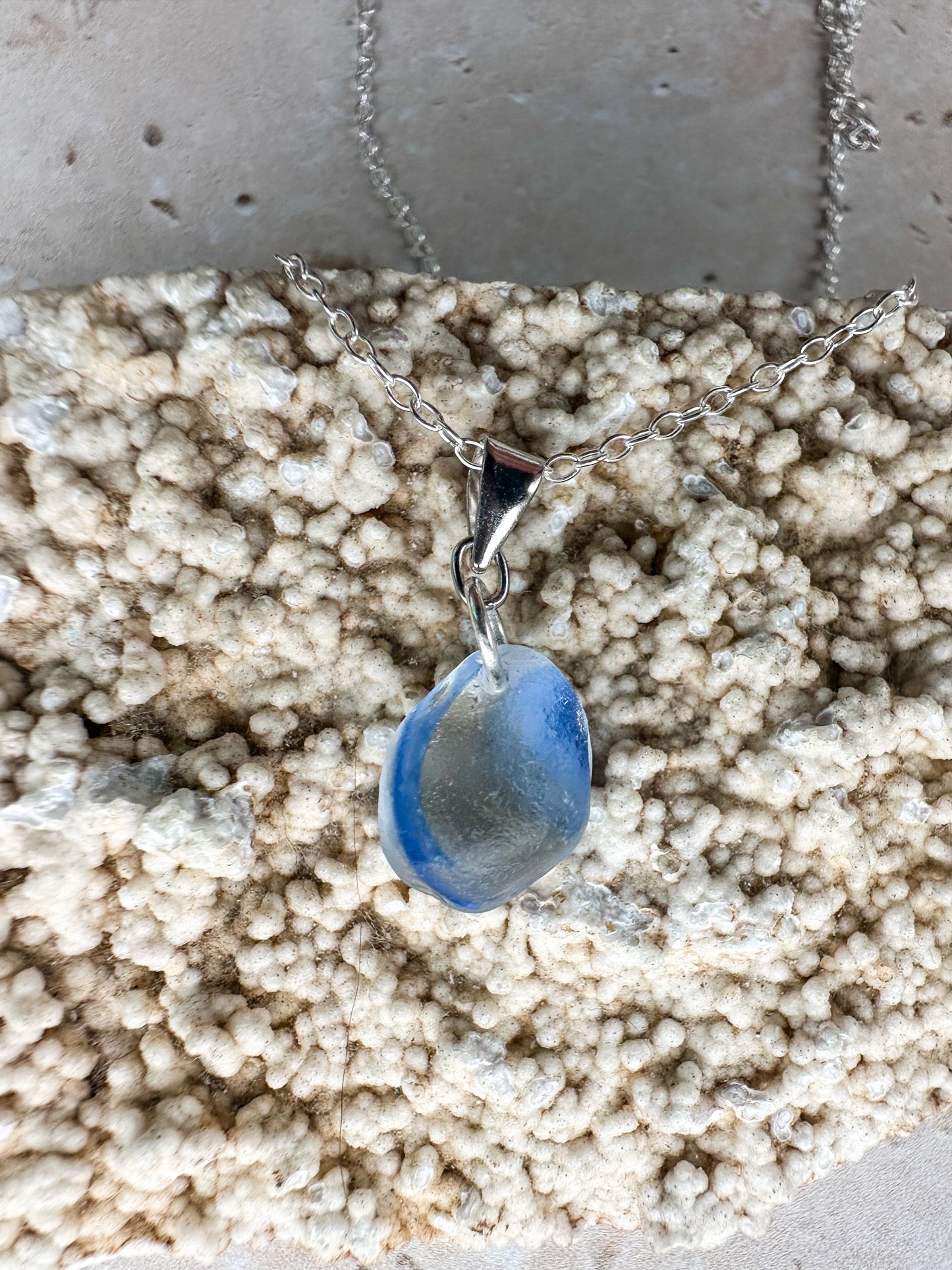 Rare clear & light blue sea glass pendant – Genuine Seaham multi sea glass
