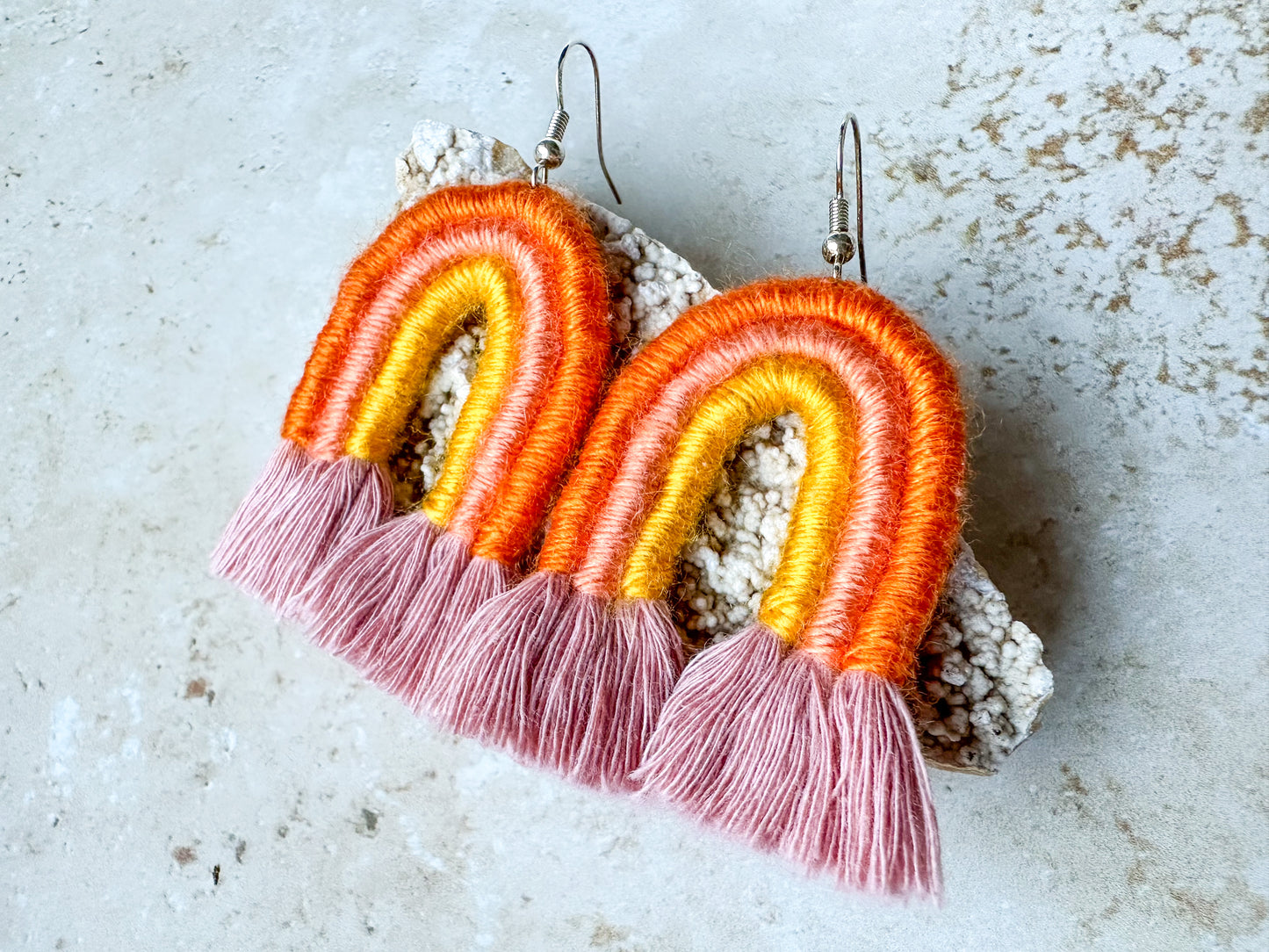 Rainbow macrame earrings