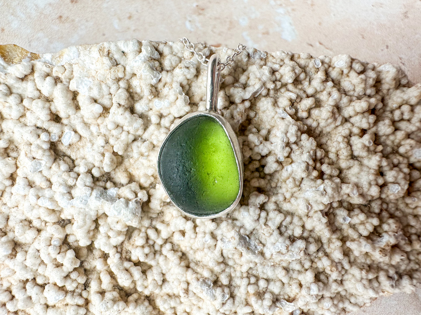 Green sea glass necklace (with or without chain)