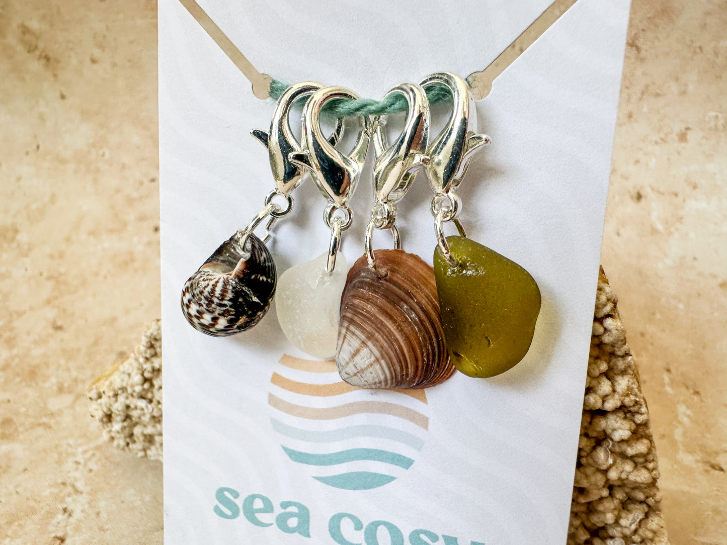 Sea glass and sea shell crochet stitch markers