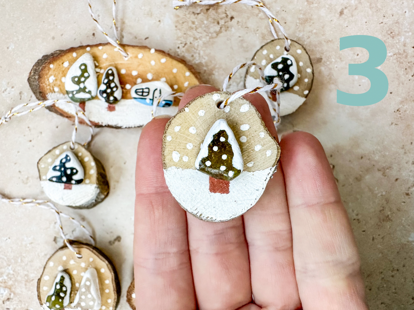 Sea glass and sea pottery wood slice ornaments
