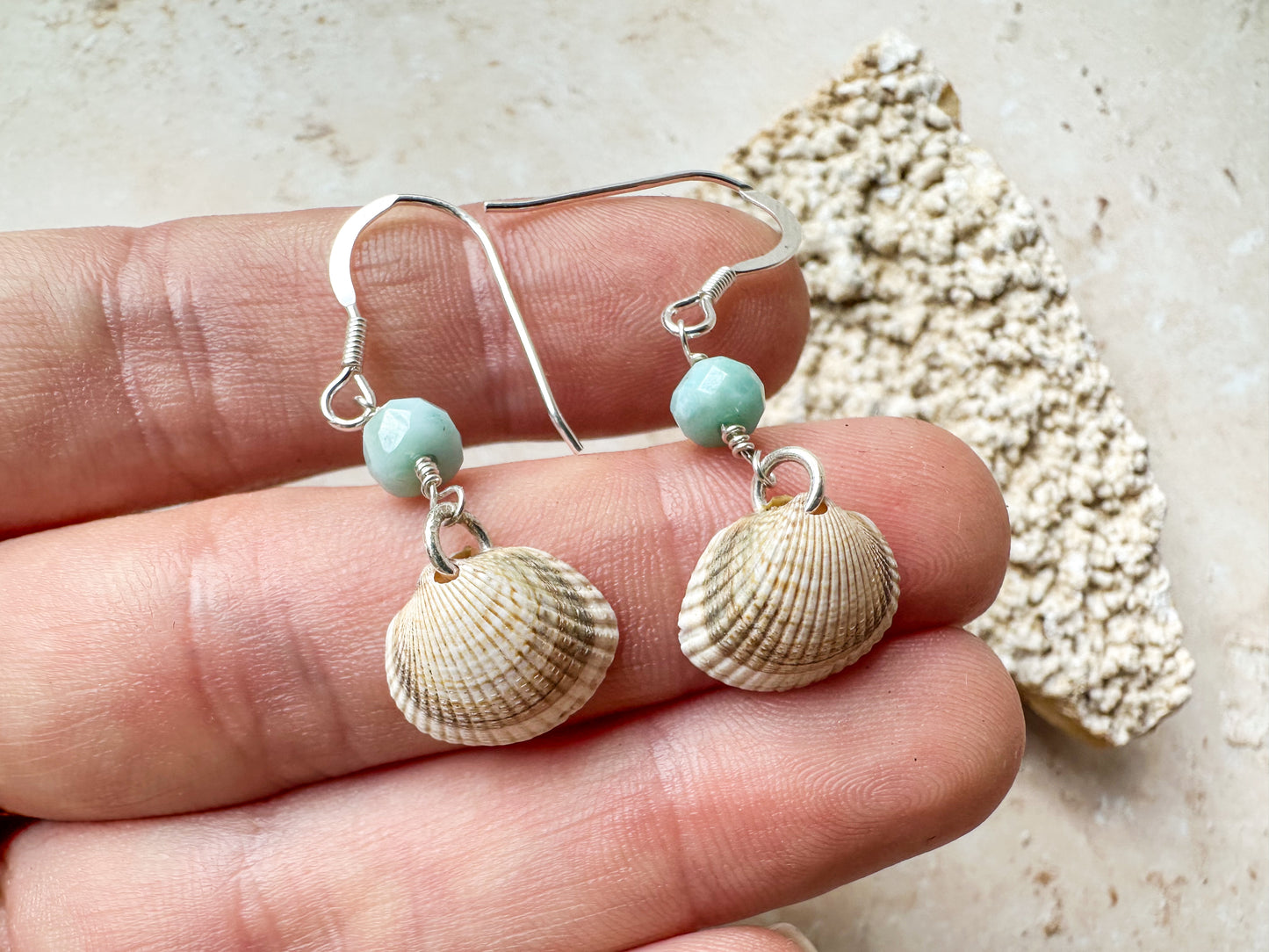 Sea shell and larimar earrings