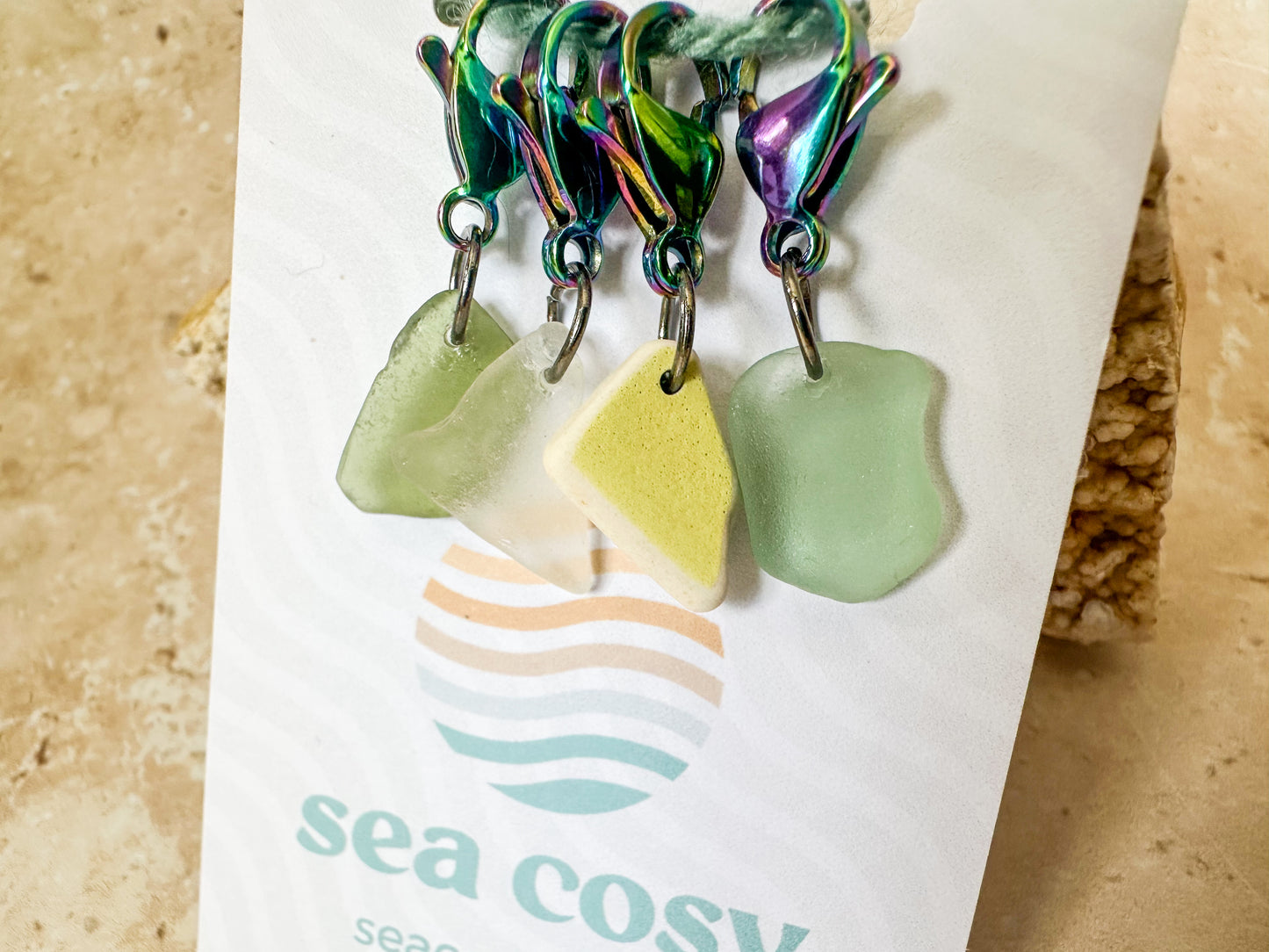 Sea glass and sea pottery crochet stitch markers