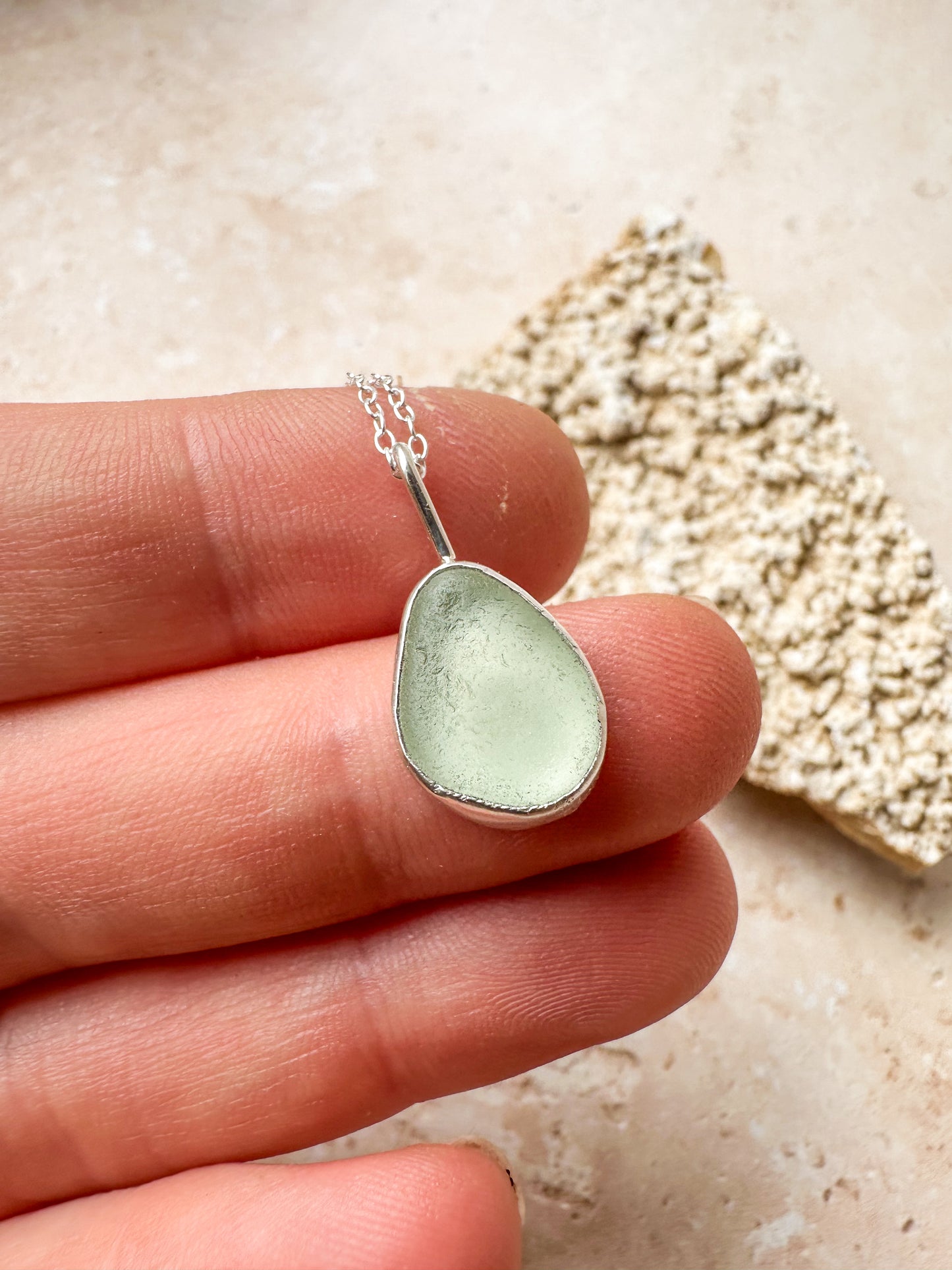 Seafoam green sea glass necklace (with or without chain)