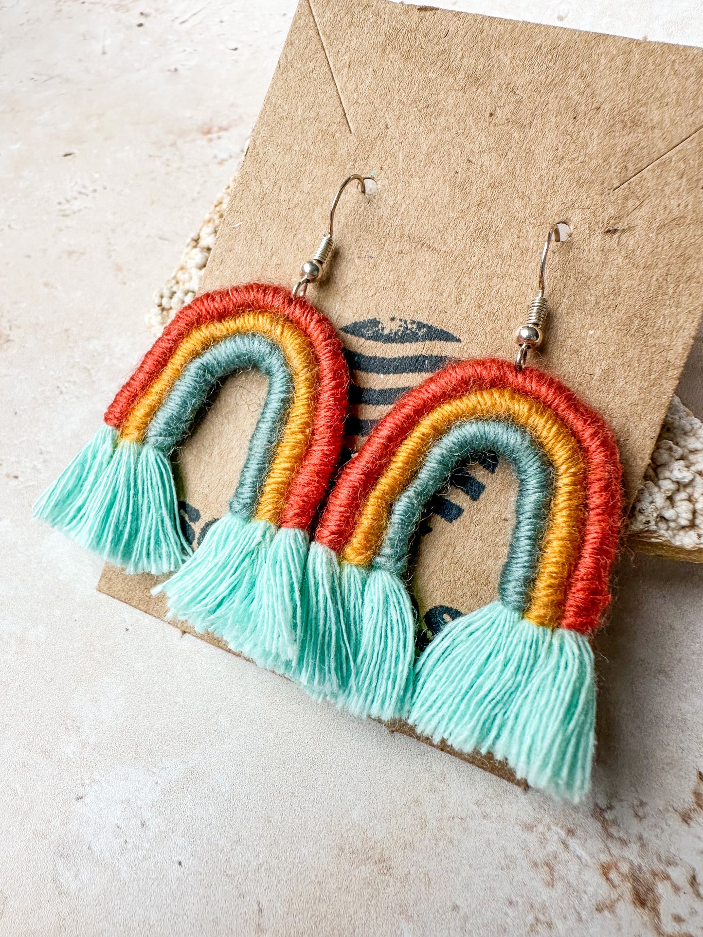 Rainbow macrame earrings
