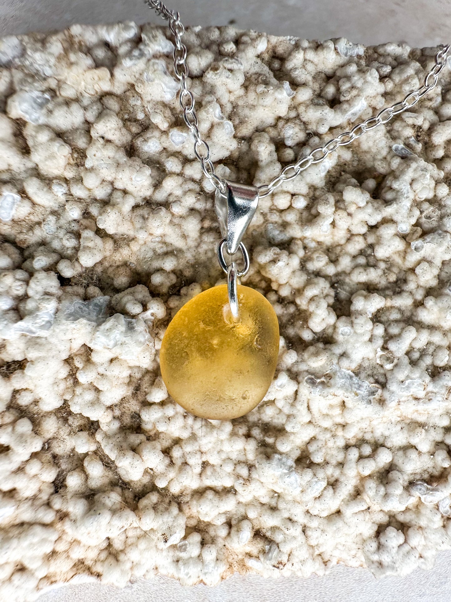 Honey yellow sea glass necklace