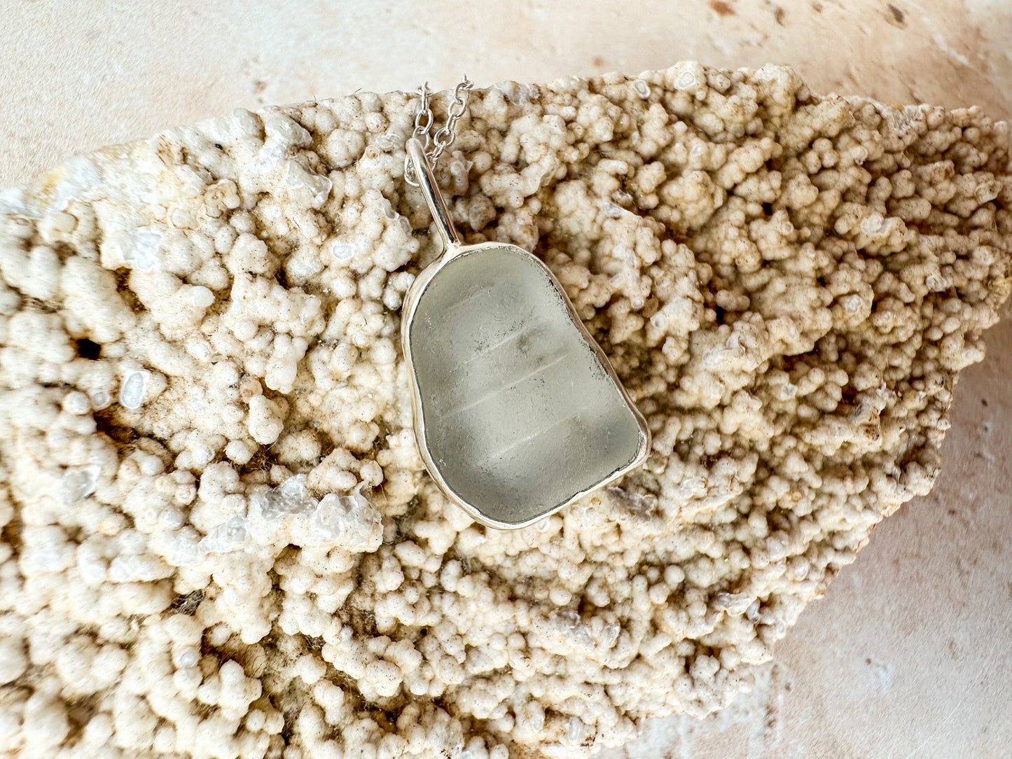 Beige gray sea glass necklace (with or without chain)