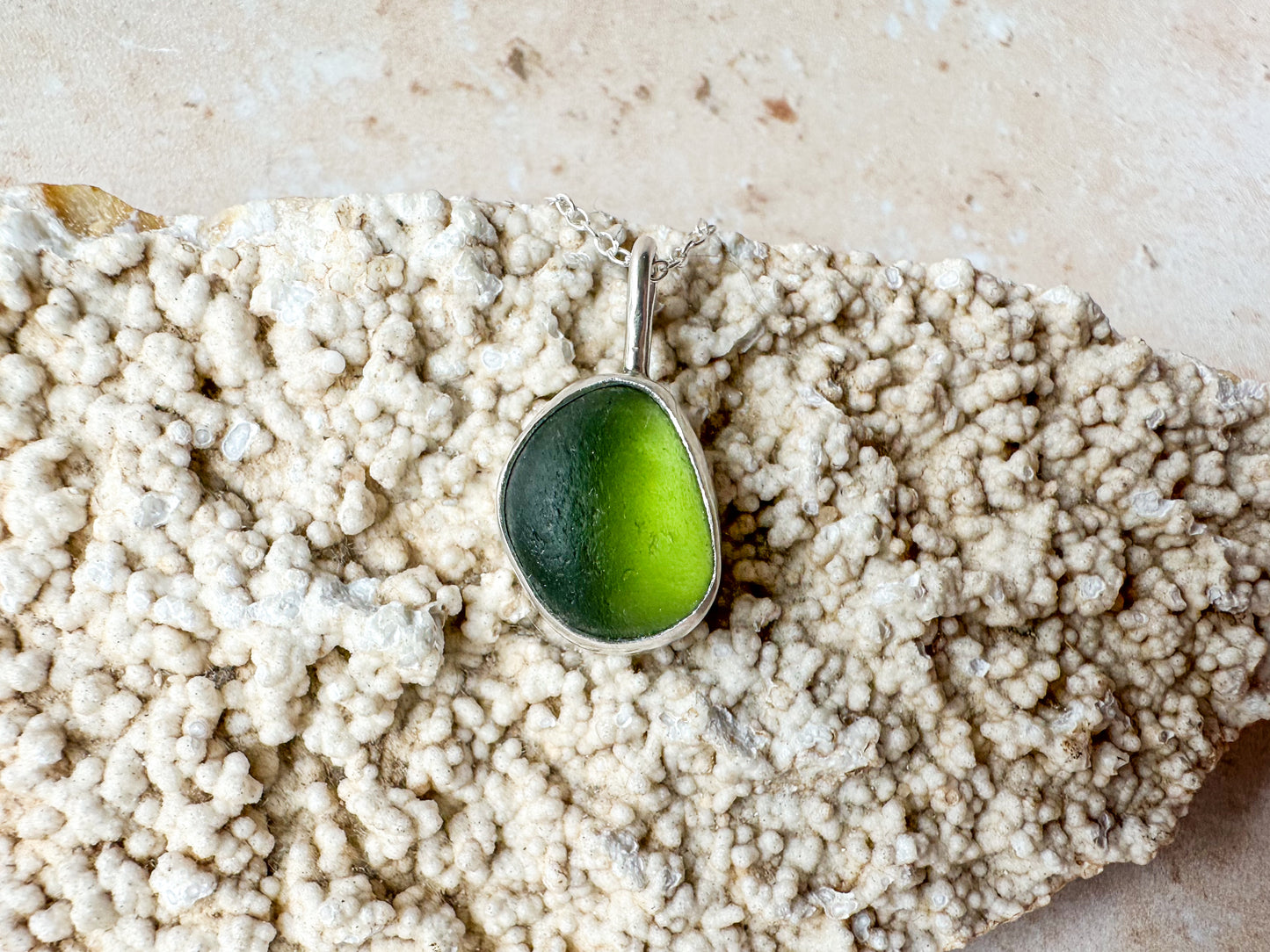 Green sea glass necklace (with or without chain)