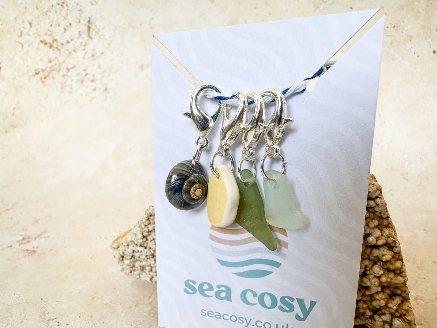 Sea glass, sea pottery and sea shell crochet stitch markers