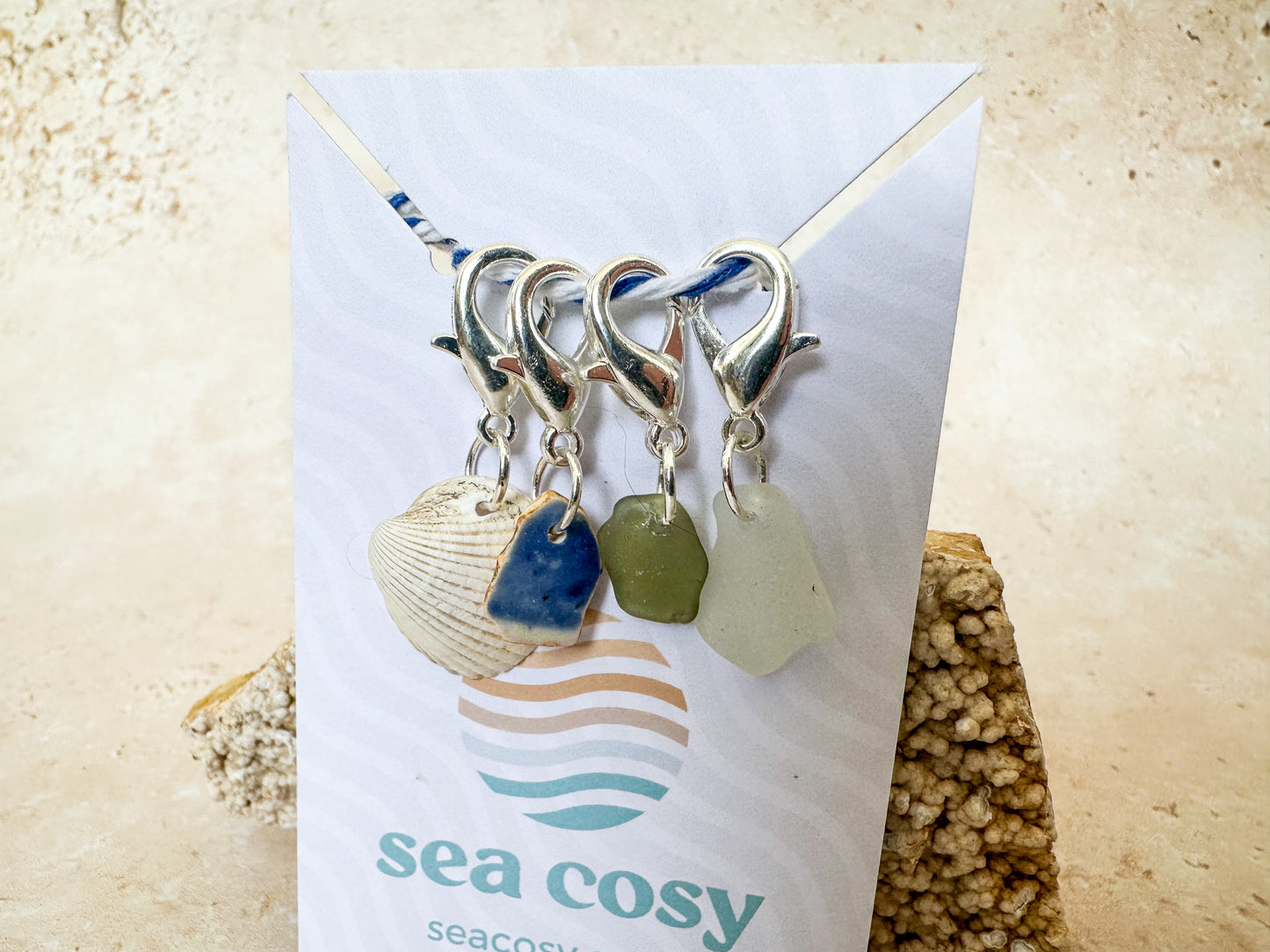 Sea glass, sea pottery and sea shell crochet stitch markers