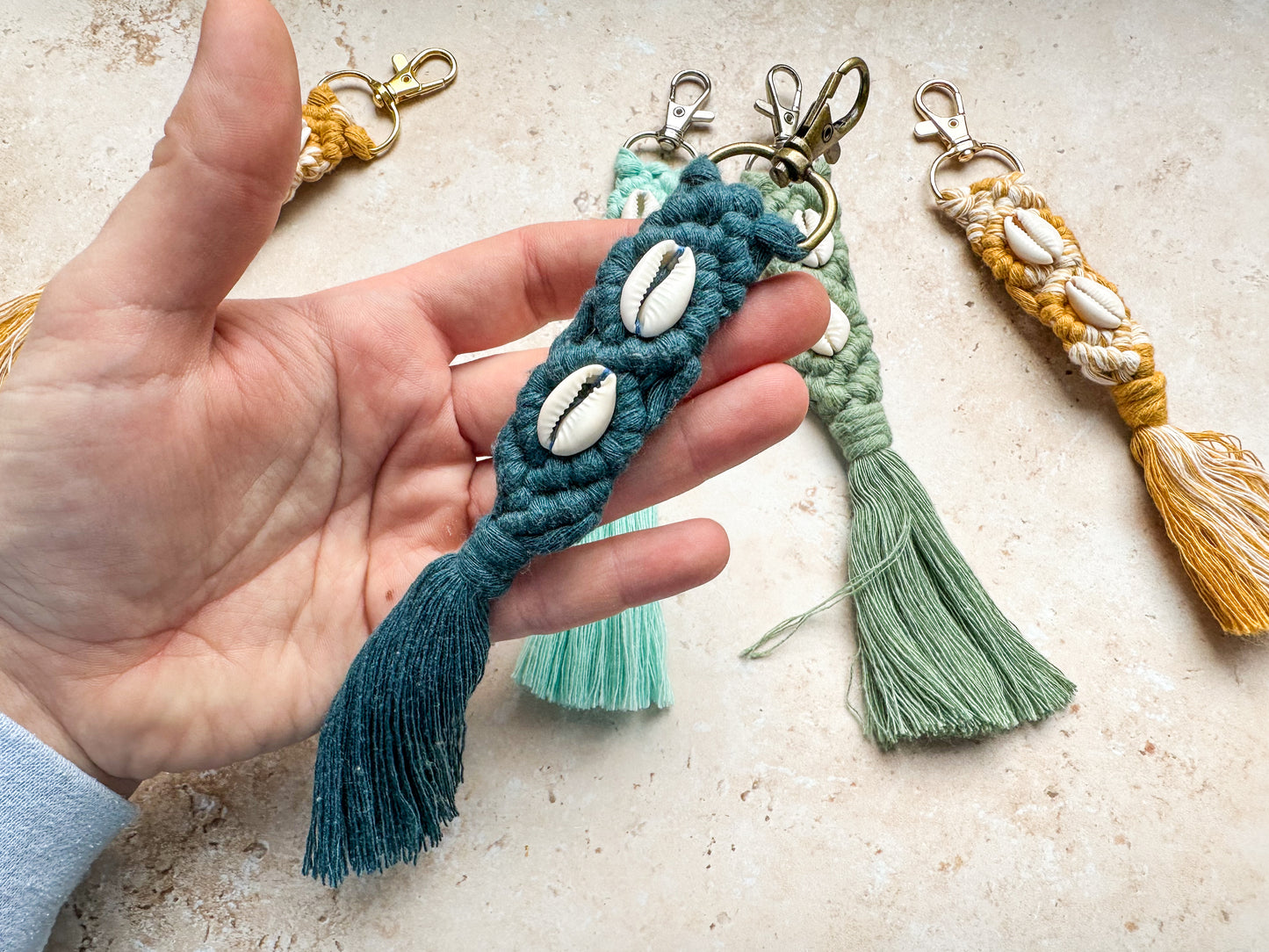 Sea shell macrame keychain