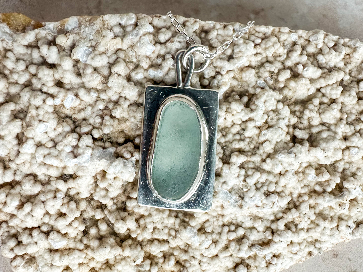Seafoam sea glass and sterling silver necklace pendant