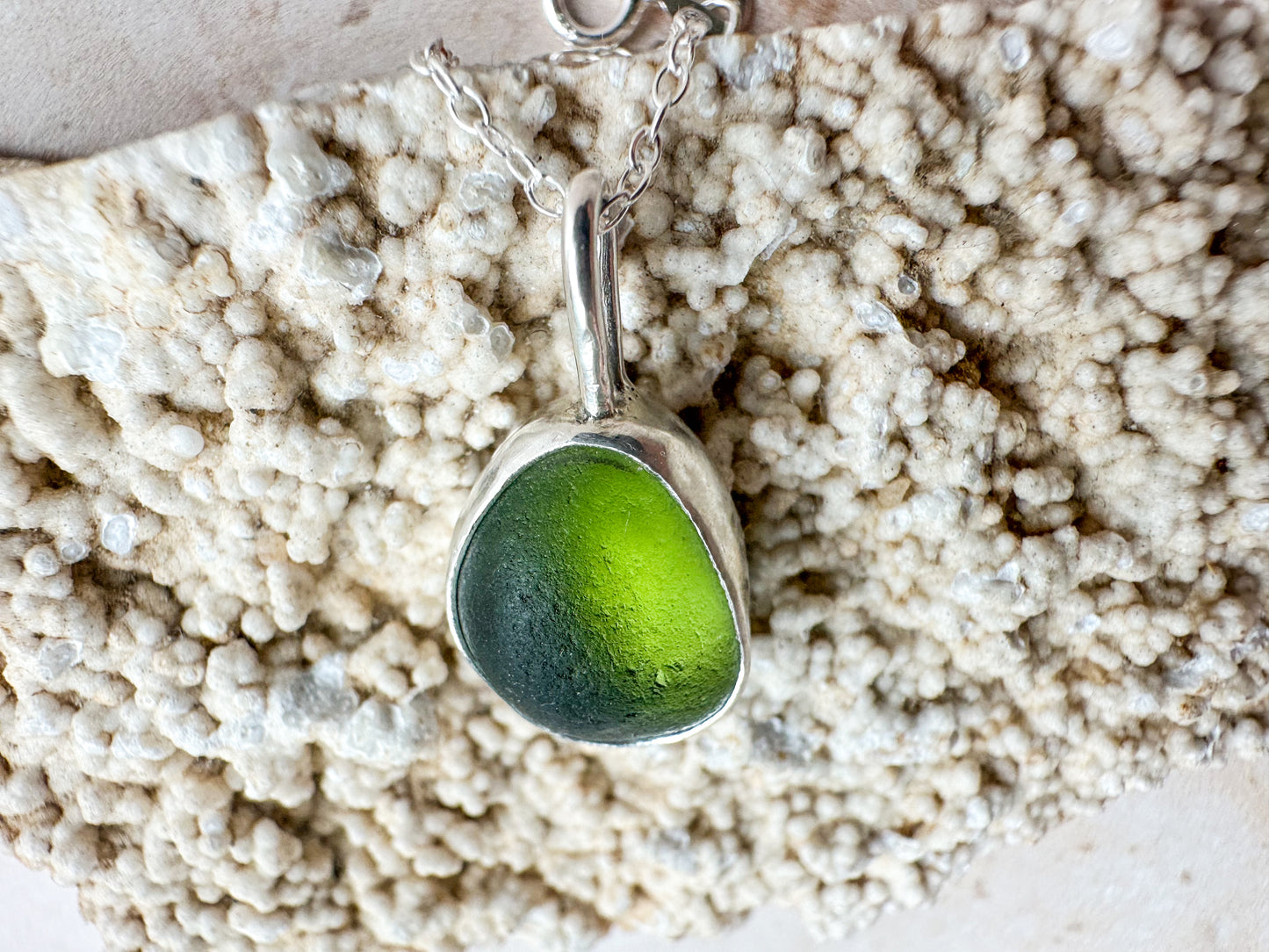 Green sea glass necklace (with or without chain)