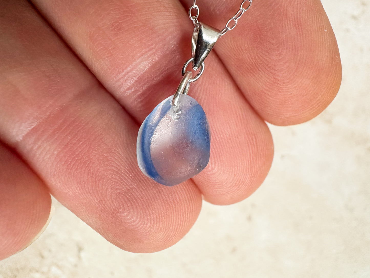 Rare clear & light blue sea glass pendant – Genuine Seaham multi sea glass