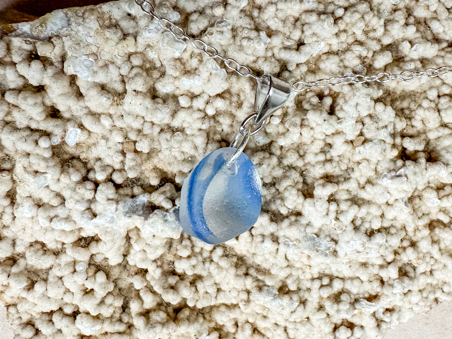 Rare clear & light blue sea glass pendant – Genuine Seaham multi sea glass