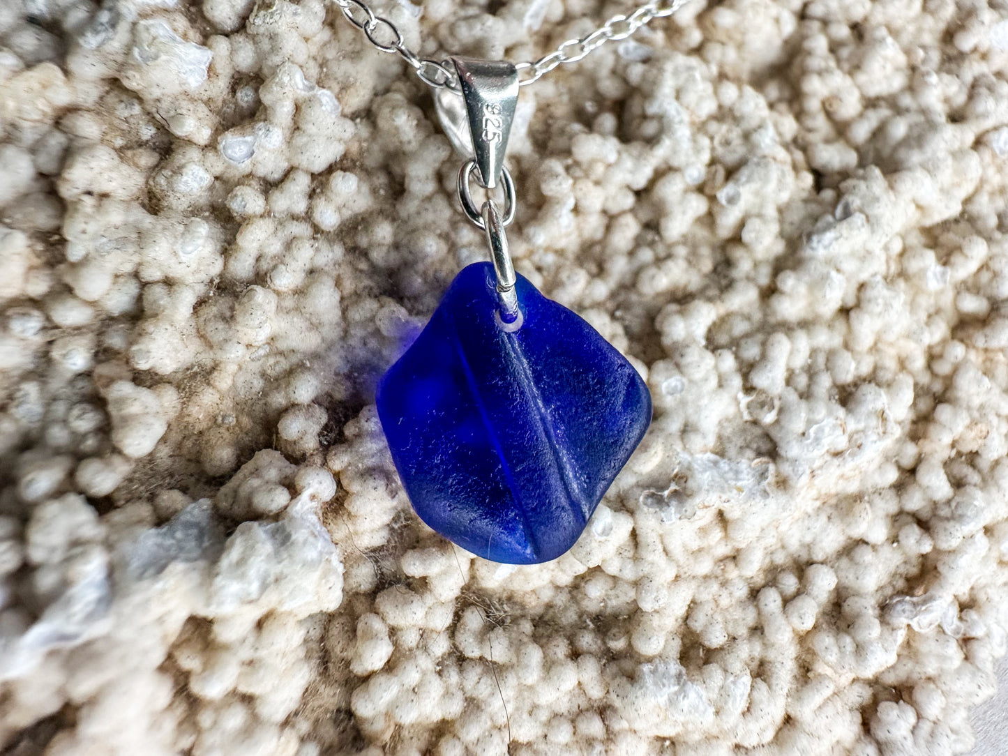 Blue sea glass necklace