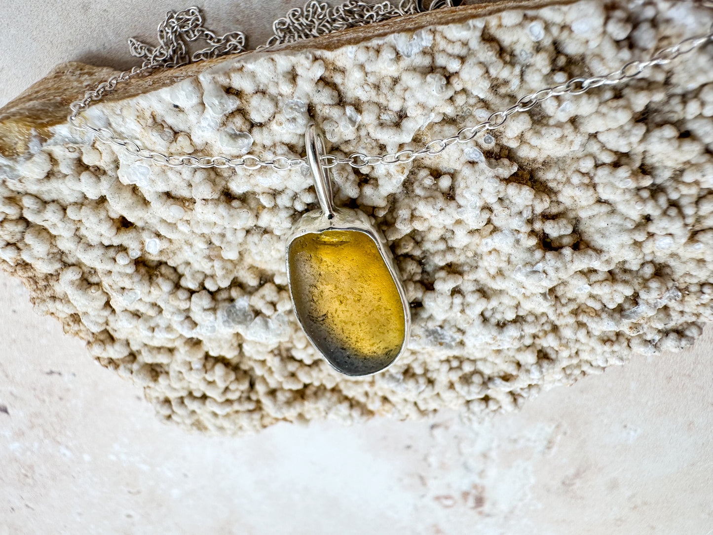 Honey amber sea glass necklace (with or without chain)