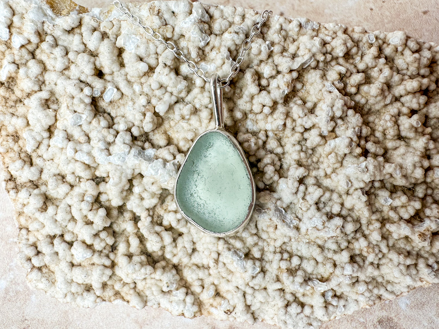 Seafoam green sea glass necklace (with or without chain)