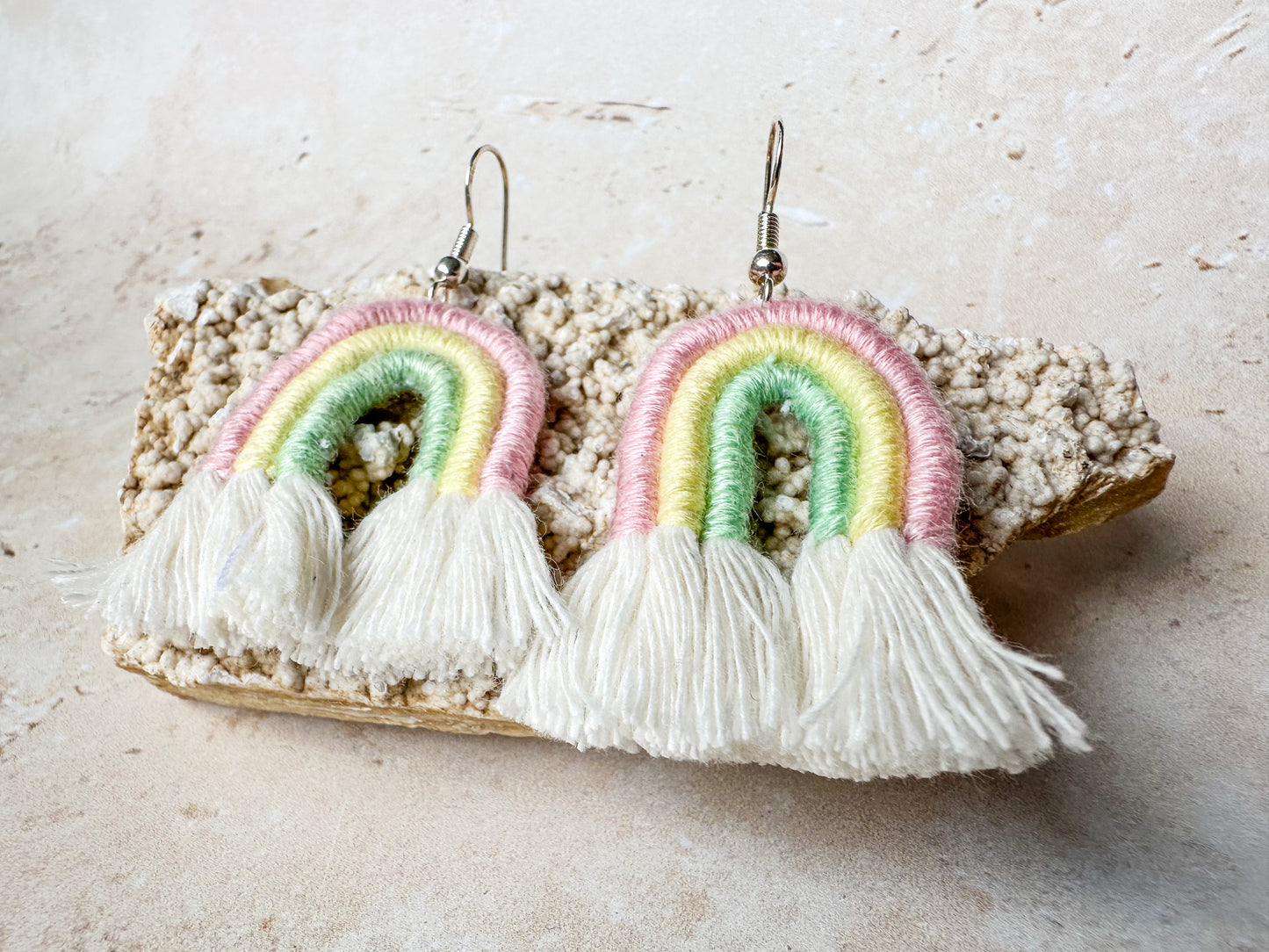 Rainbow macrame earrings