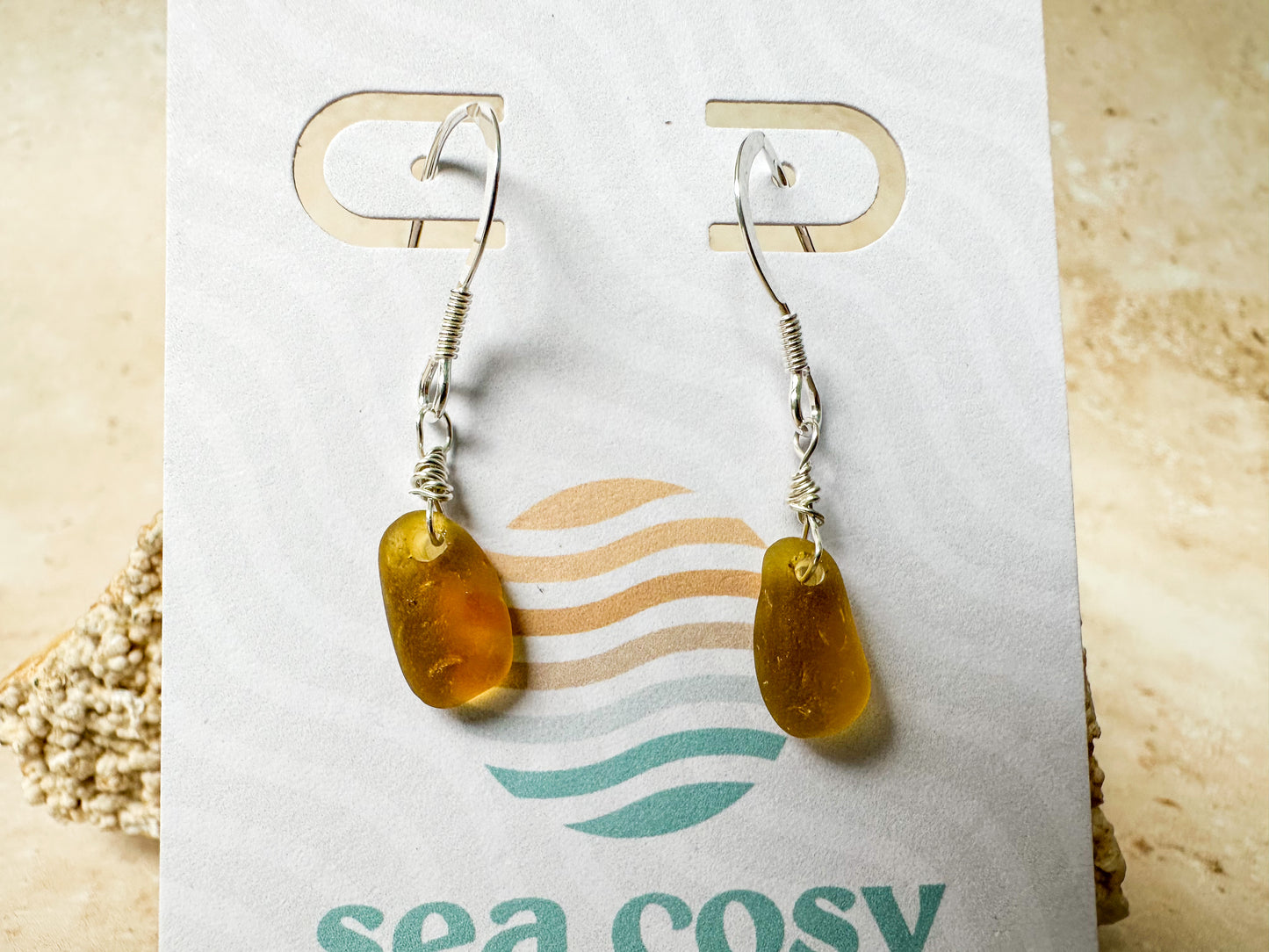 Honey Yellow Sea Glass Earrings – Sterling Silver Hooks – Handcrafted Coastal Jewelry