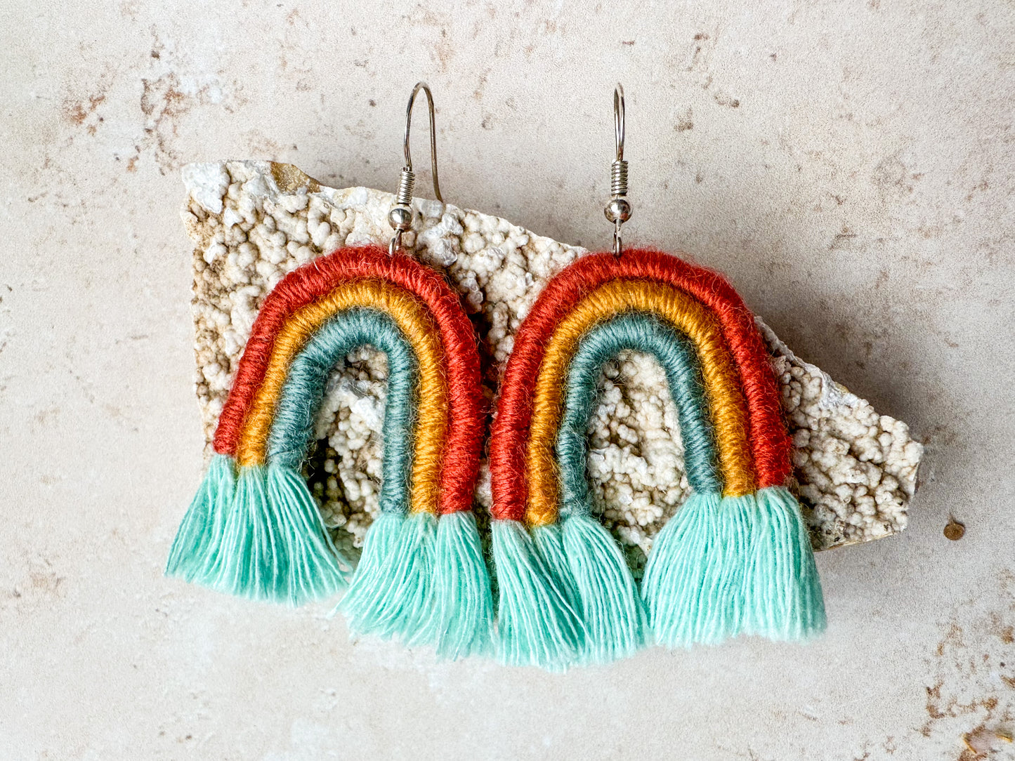 Rainbow macrame earrings