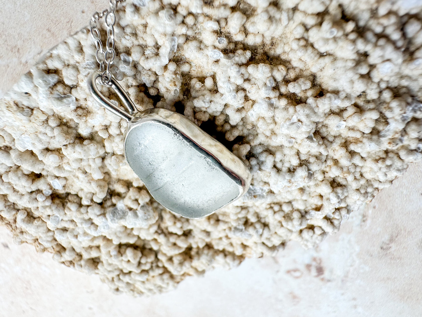 Beige gray sea glass necklace (with or without chain)