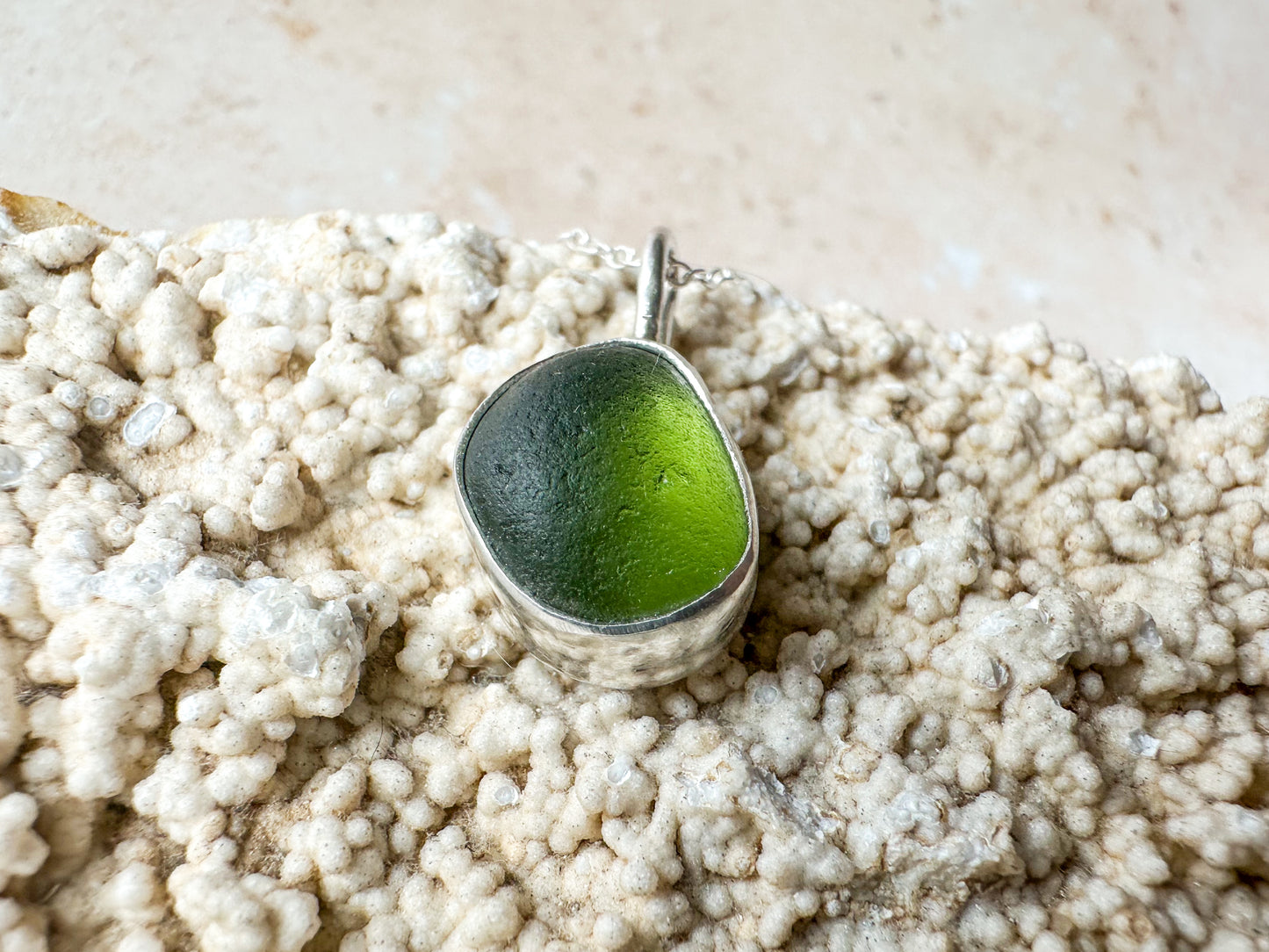 Green sea glass necklace (with or without chain)
