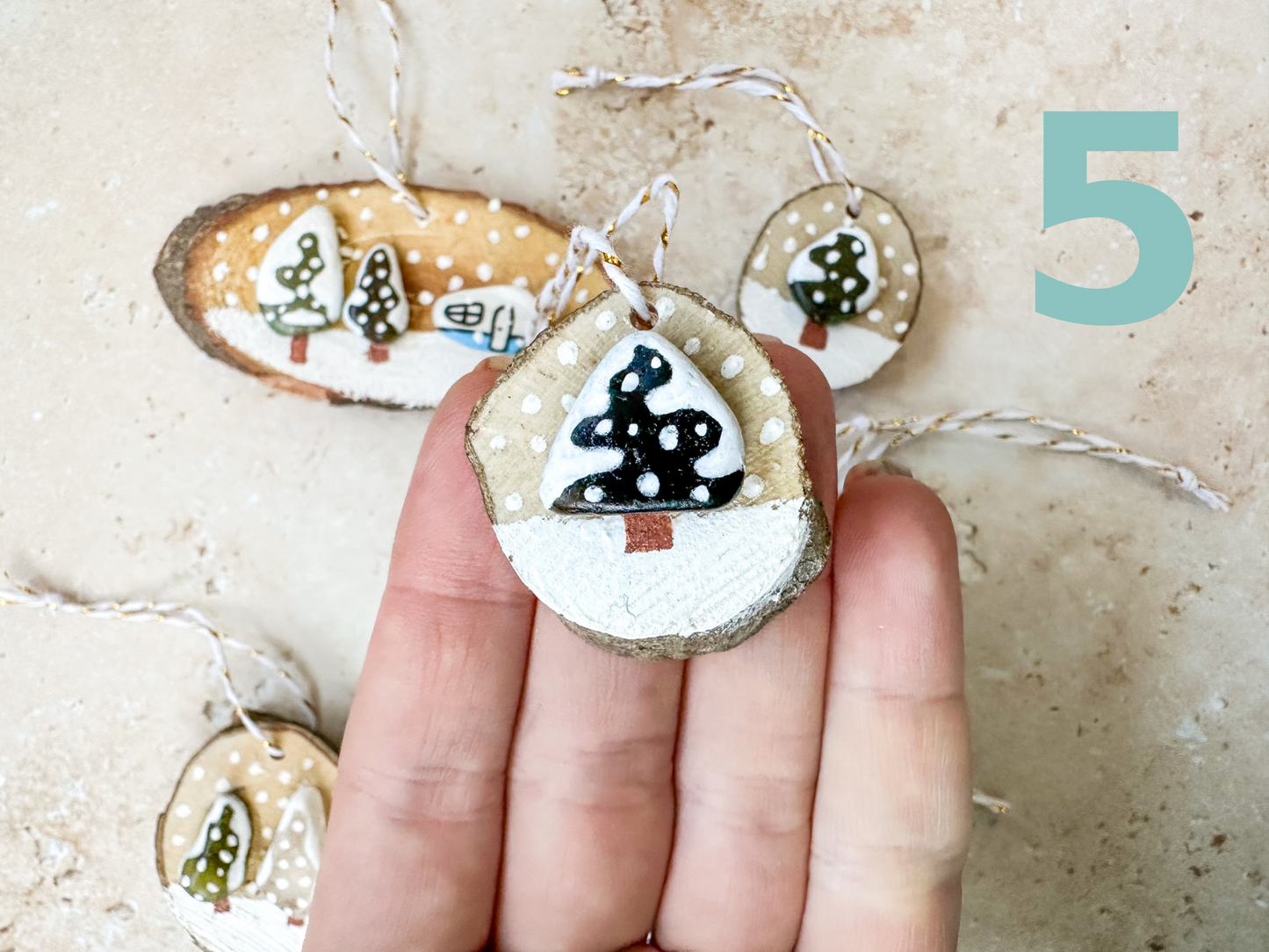 Sea glass and sea pottery wood slice ornaments