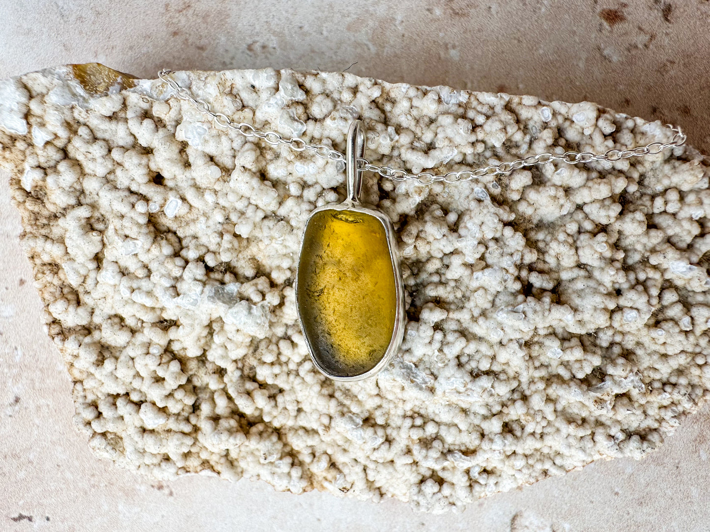Honey amber sea glass necklace (with or without chain)