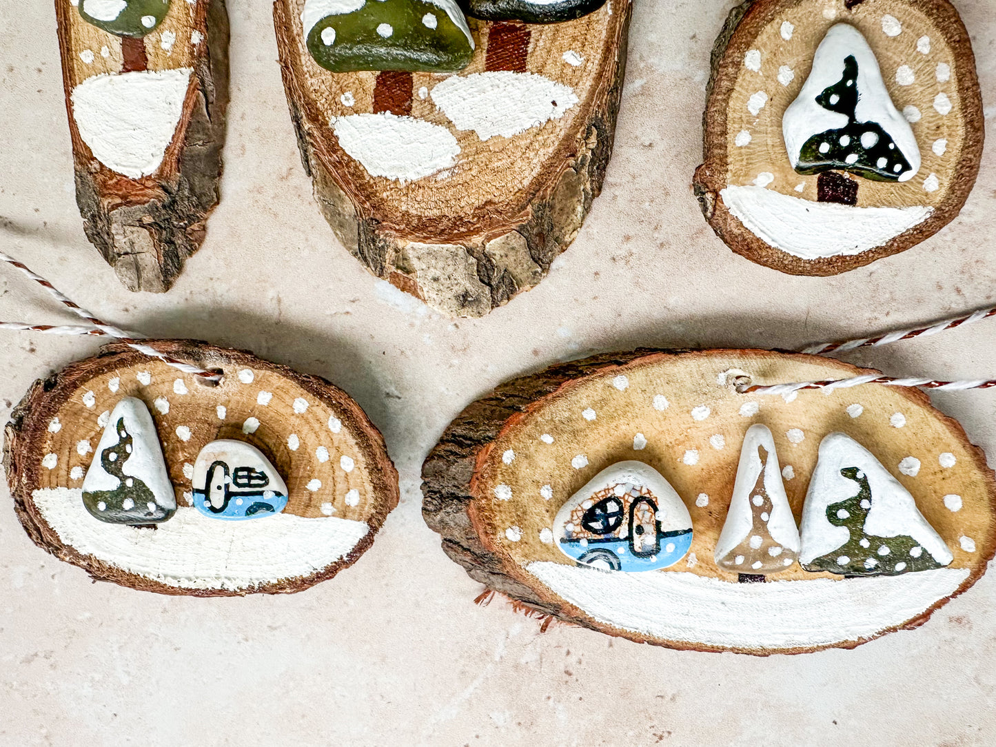 Sea glass and sea pottery wood slice ornaments