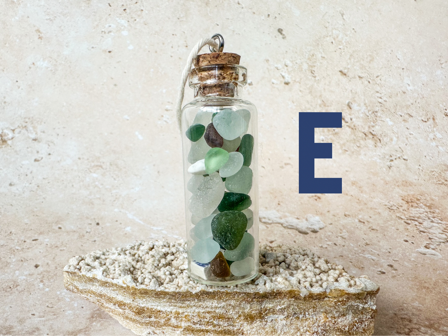 Sea glass in a bottle ornament