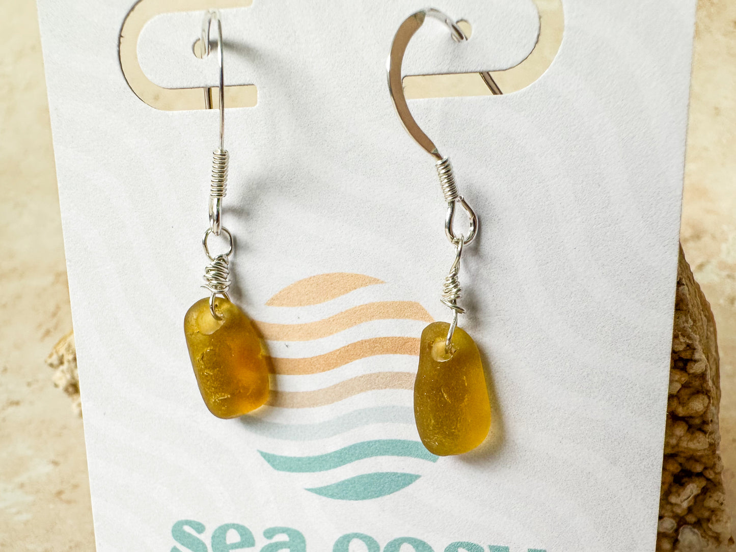 Honey Yellow Sea Glass Earrings – Sterling Silver Hooks – Handcrafted Coastal Jewelry