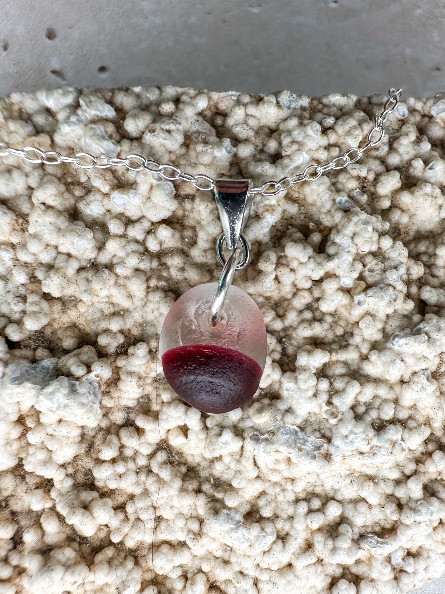 Rare clear & Red Sea glass pendant – Genuine Seaham multi sea glass