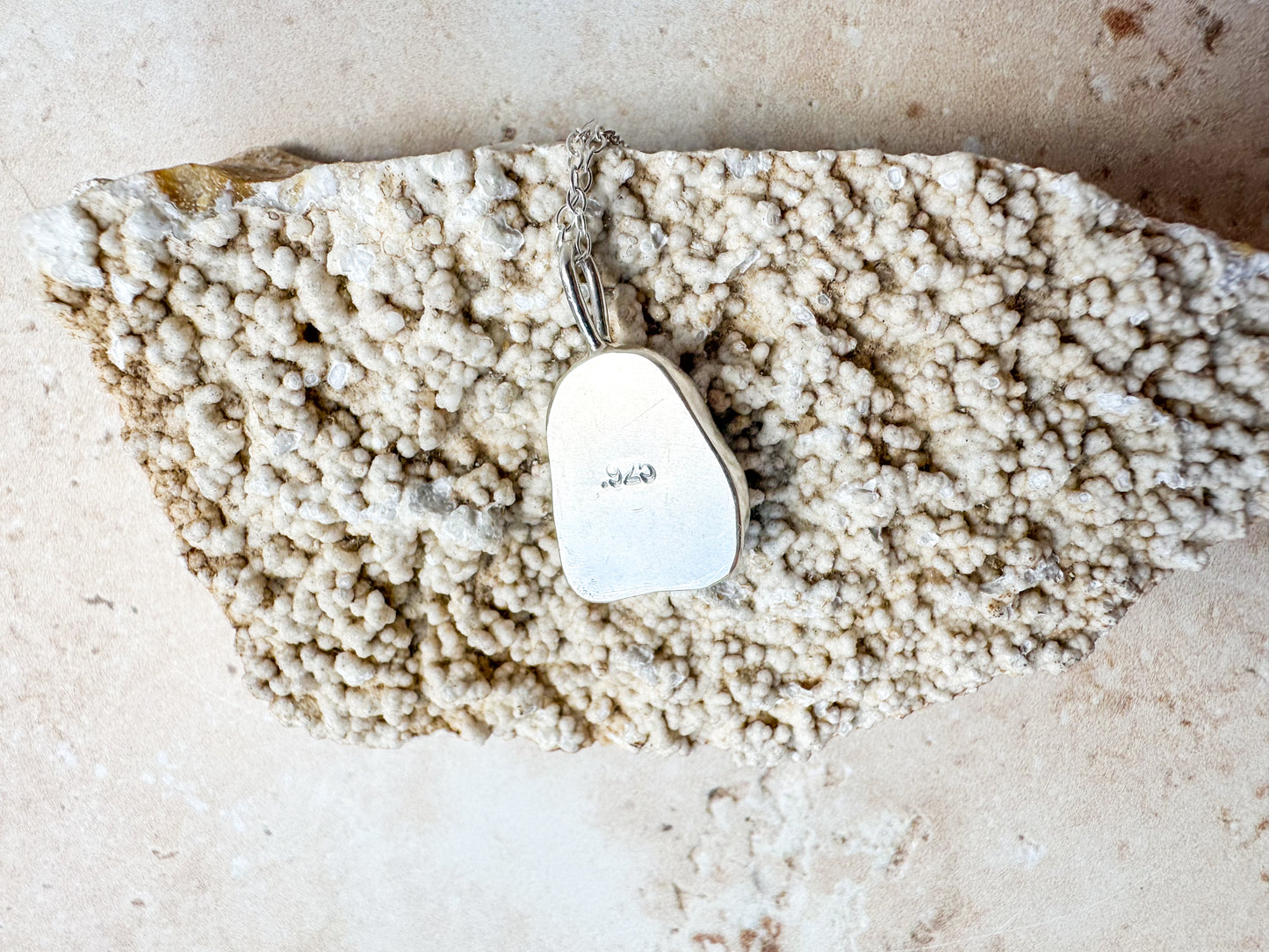 Beige gray sea glass necklace (with or without chain)