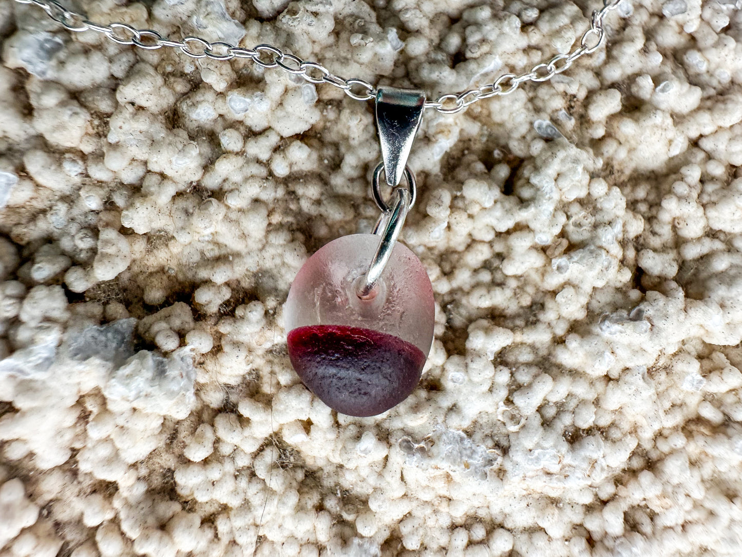 Rare clear & Red Sea glass pendant – Genuine Seaham multi sea glass
