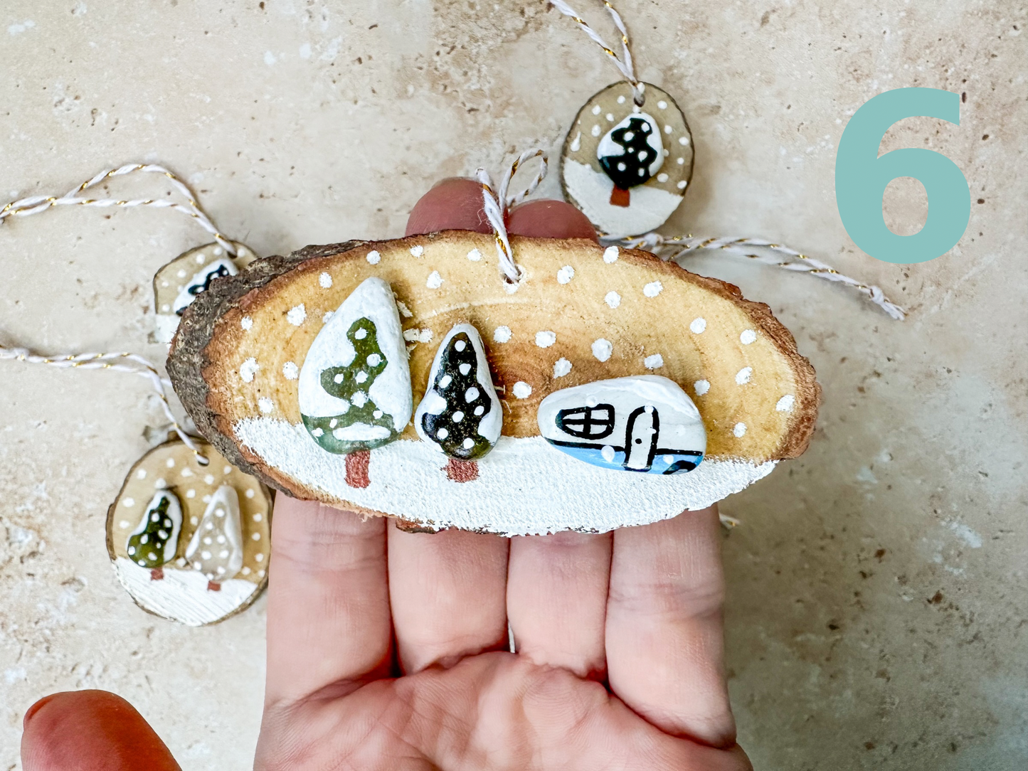 Sea glass and sea pottery wood slice ornaments