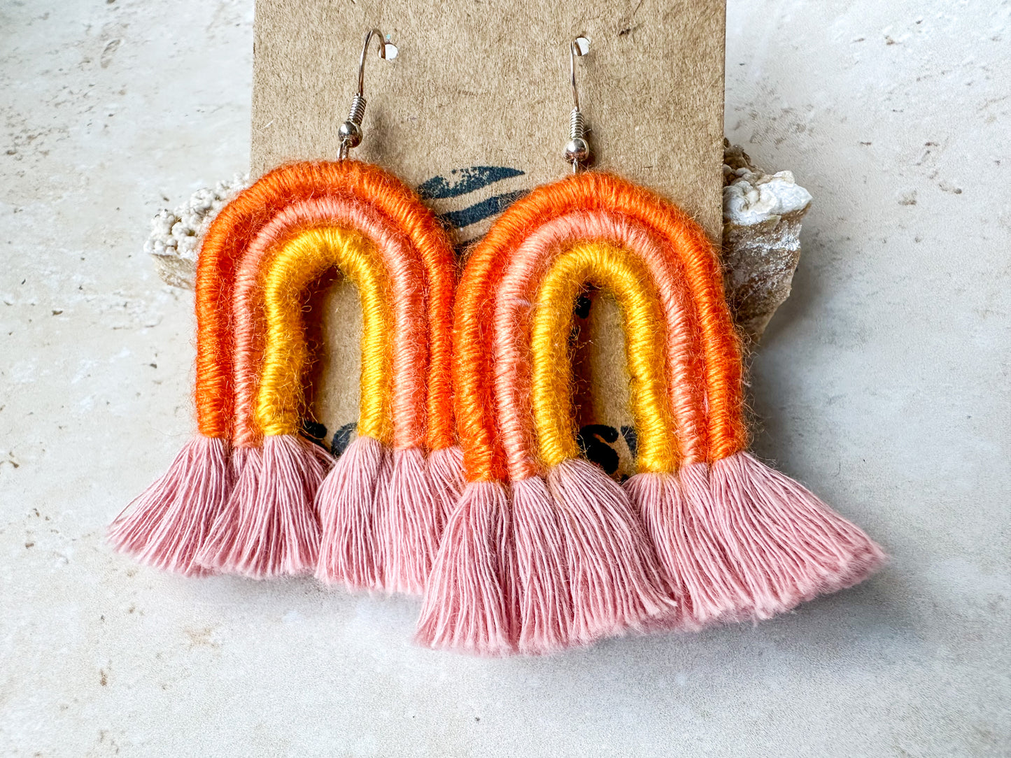 Rainbow macrame earrings