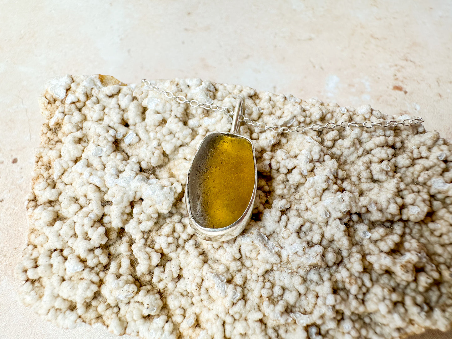 Honey amber sea glass necklace (with or without chain)