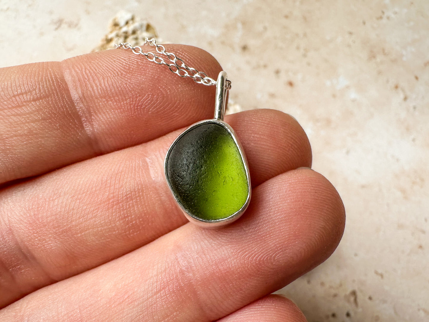 Green sea glass necklace (with or without chain)