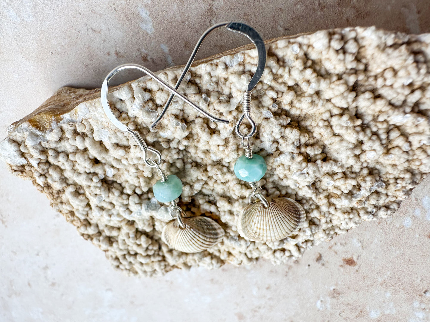 Sea shell and larimar earrings