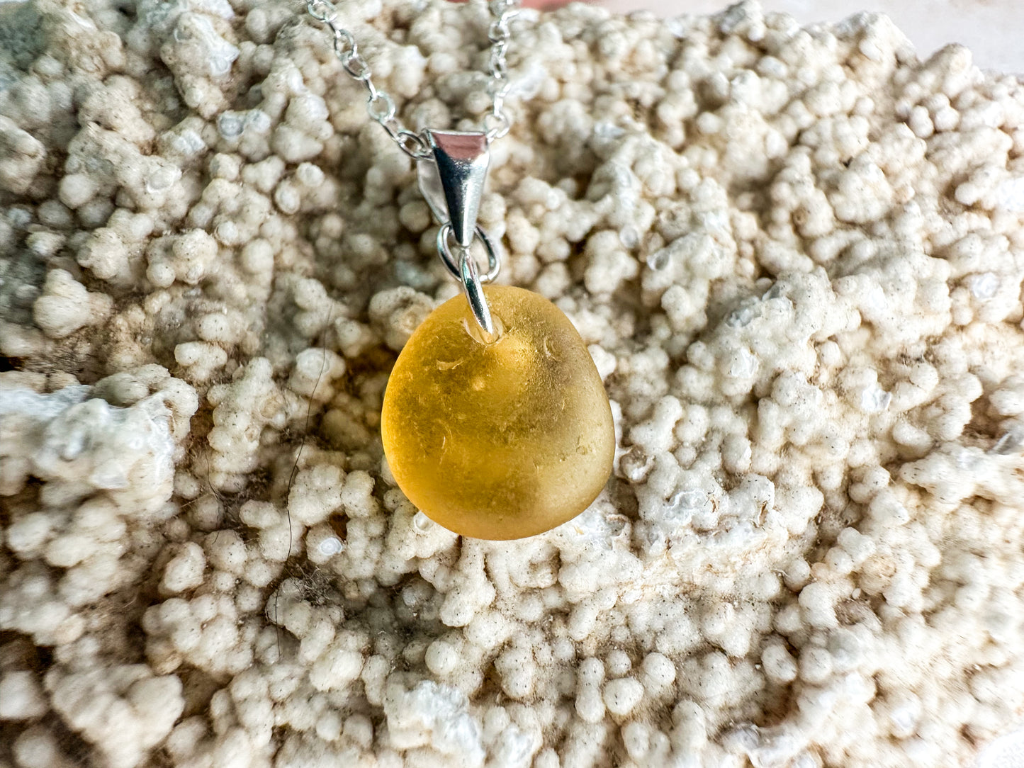 Honey yellow sea glass necklace