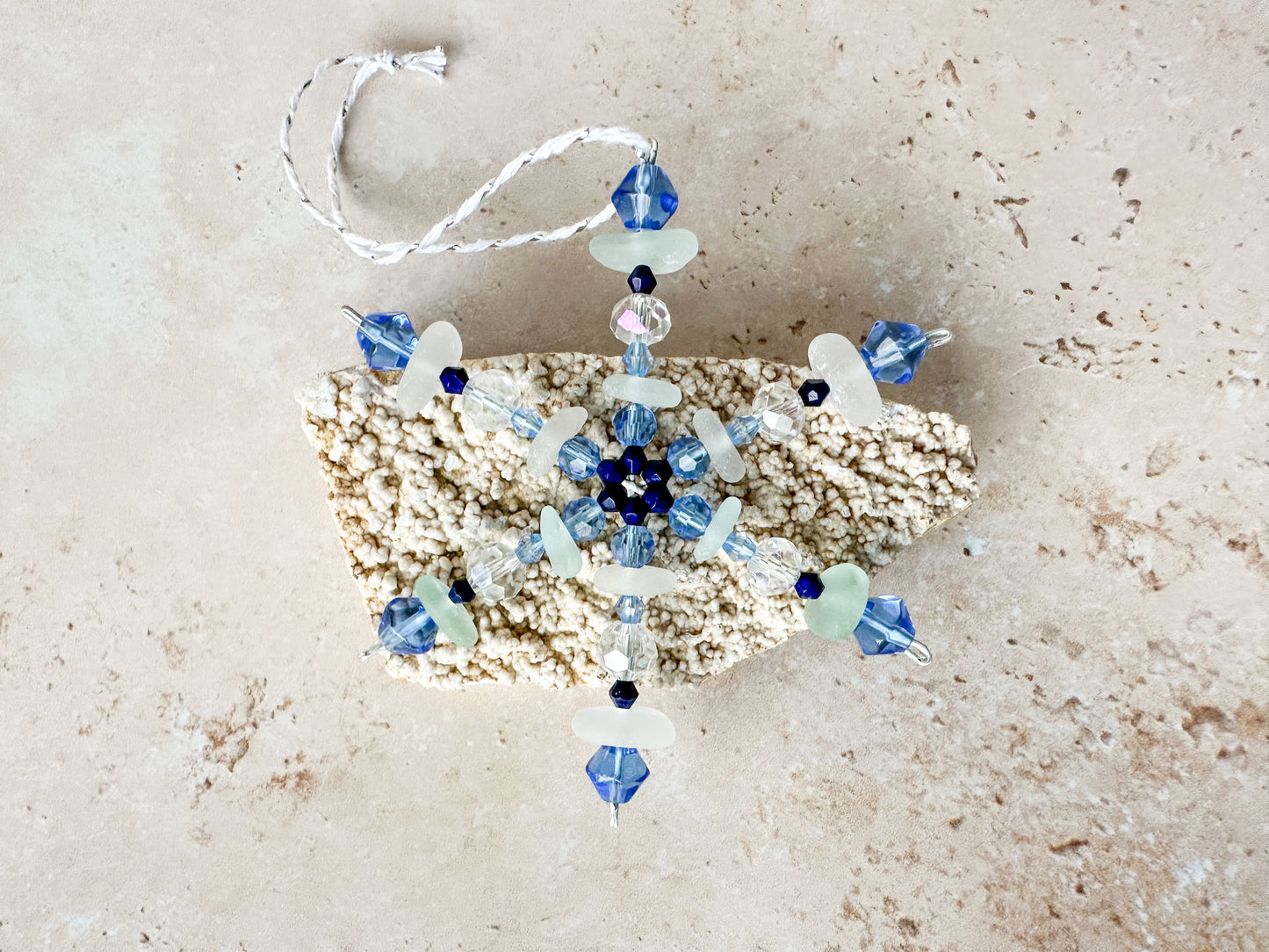 Sea glass snowflake ornament size small