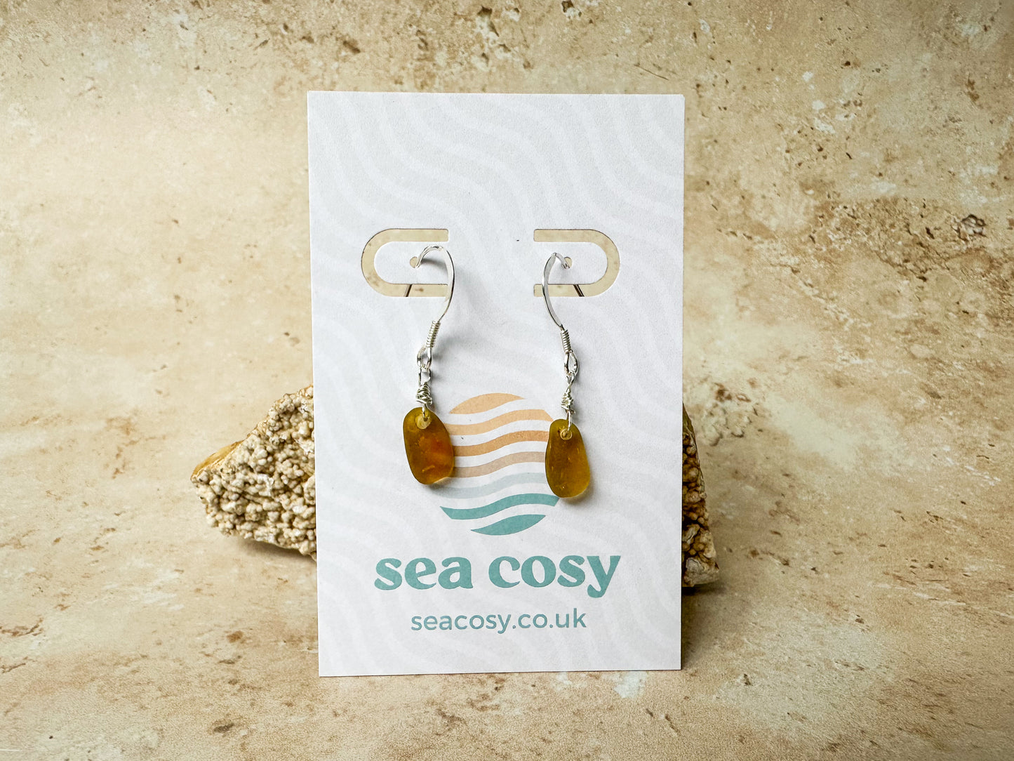 Honey Yellow Sea Glass Earrings – Sterling Silver Hooks – Handcrafted Coastal Jewelry