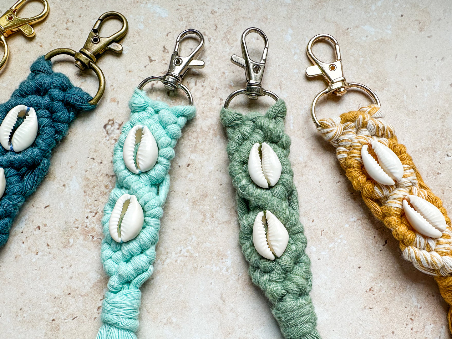 Sea shell macrame keychain