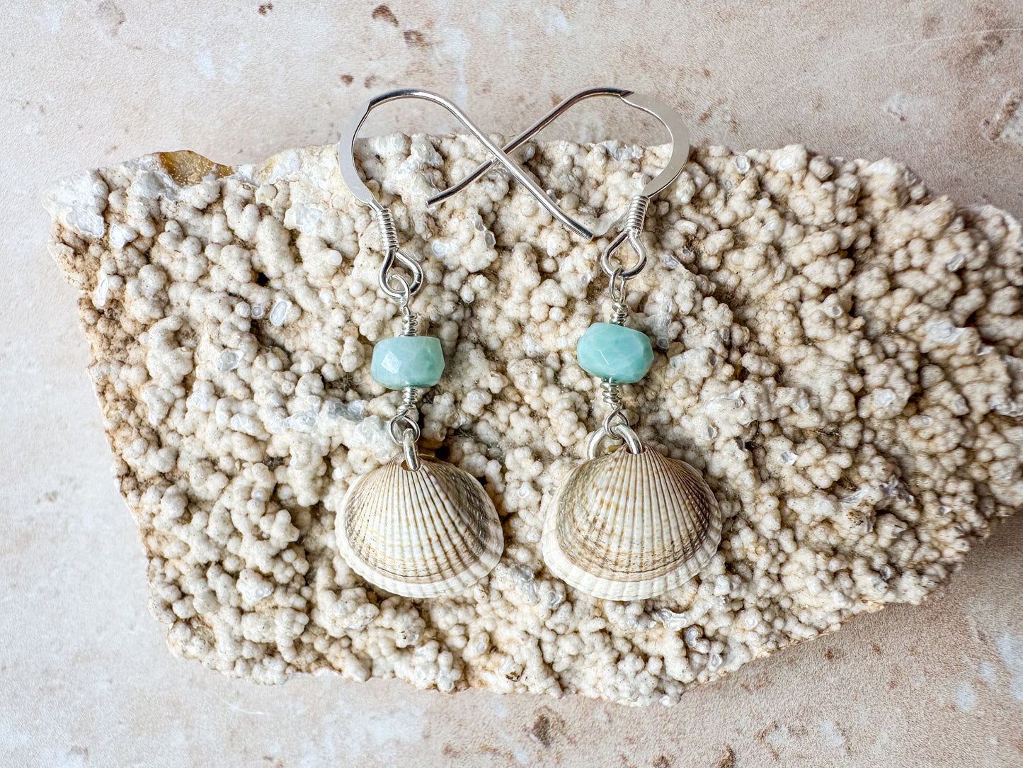 Sea shell and larimar earrings