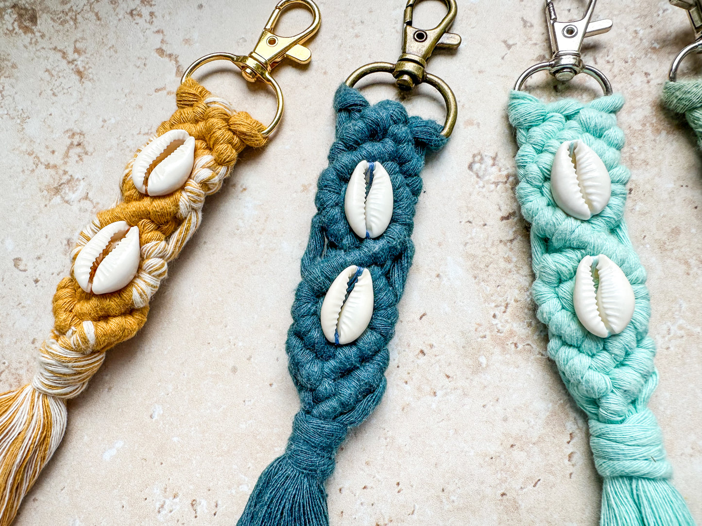 Sea shell macrame keychain
